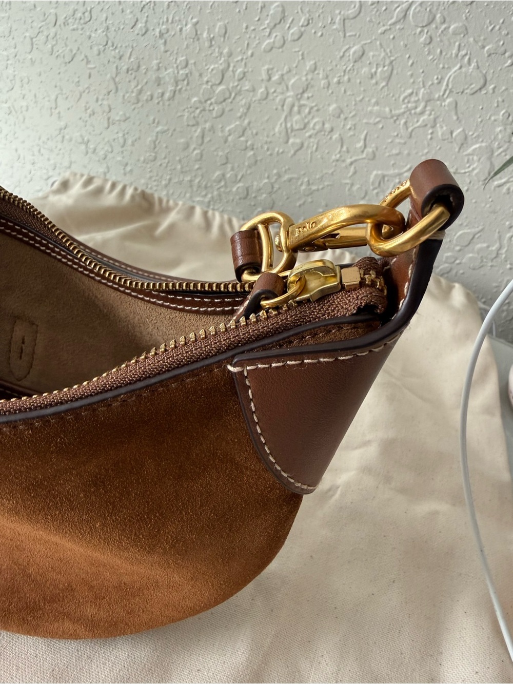Polo by Ralph Lauren Chestnut Brown Suede Crescent Shoulder Bag - Picture 3 of 6